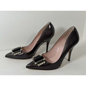 Kate Spade Laylee pumps, gunmetal grey Leather W/crystal-embellished buckle, 7